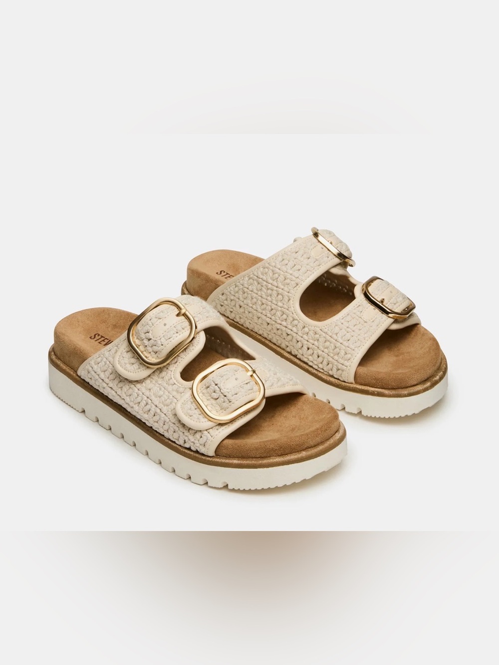 Steve Madden โShellbyโ Cream Braided Double-Buckle Slide Sandals